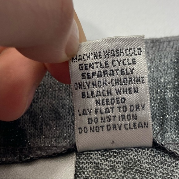 Chicos size 1 (M 8) cardigan open front silver Metallic fabric marbled black EUC - Picture 3 of 6